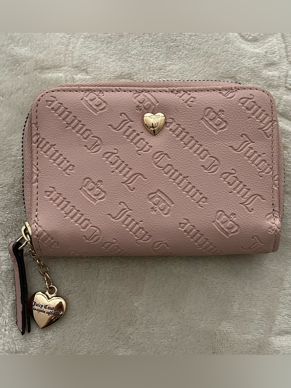 Juicy Couture Blush Pink Embossed Zip Wallet with Heart Charm